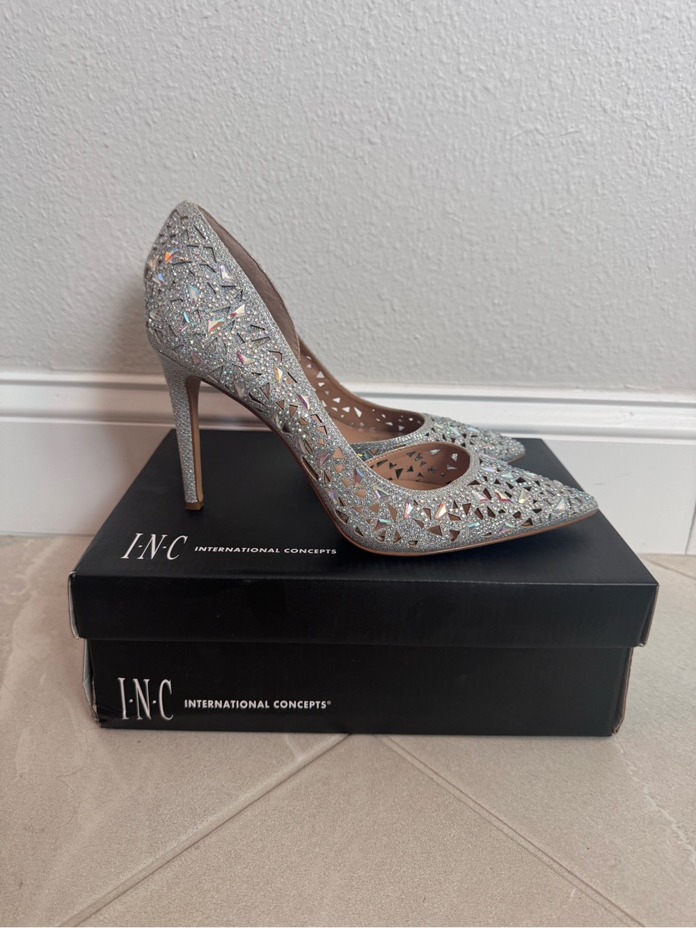 INC Silver Glitter Pump Heels